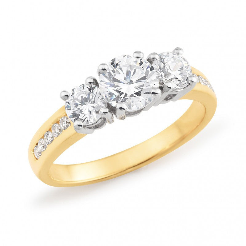 18CT Two Tone Diamond Set 3 Stone Engagement Ring – RoyalJewellery